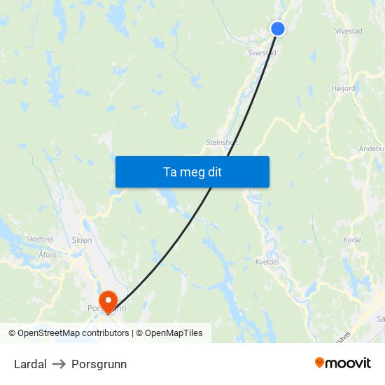 Lardal to Porsgrunn map