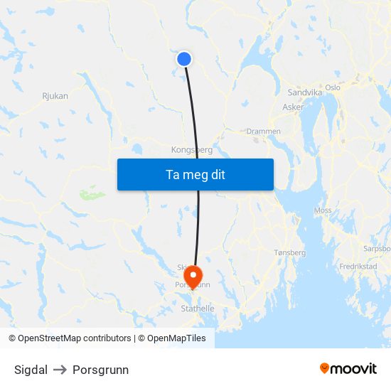 Sigdal to Porsgrunn map