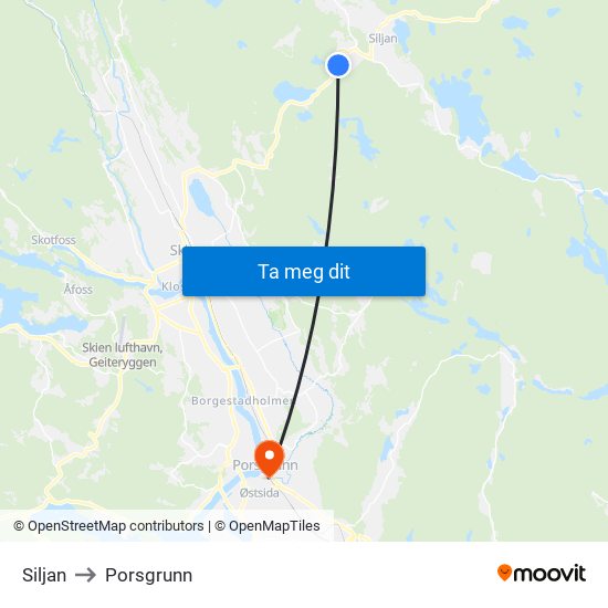 Siljan to Porsgrunn map