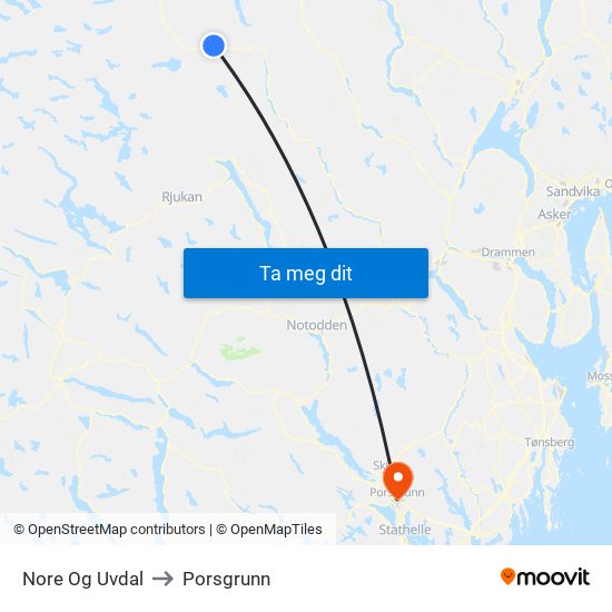 Nore Og Uvdal to Porsgrunn map