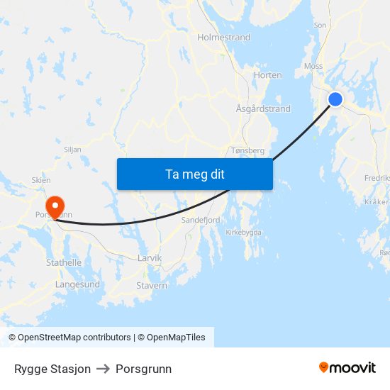 Rygge Stasjon to Porsgrunn map