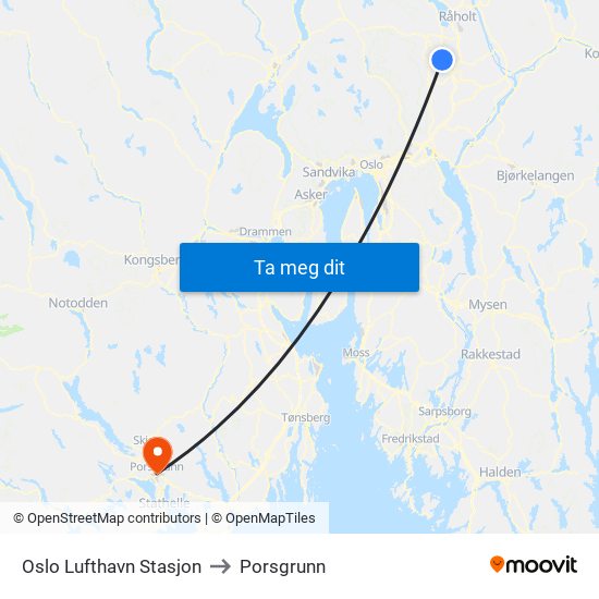 Oslo Lufthavn Stasjon to Porsgrunn map