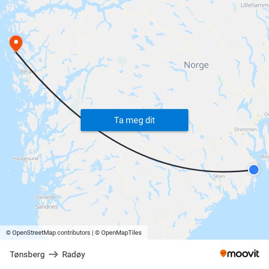 Tønsberg to Radøy map