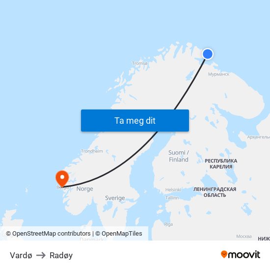 Vardø to Radøy map