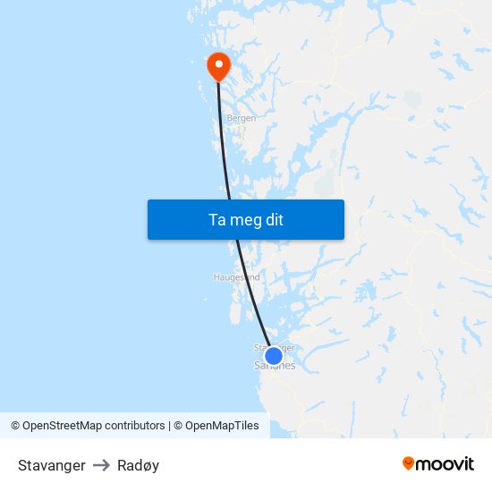 Stavanger to Radøy map