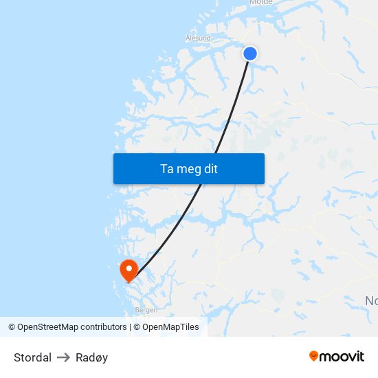 Stordal to Radøy map