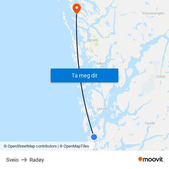 Sveio to Radøy map