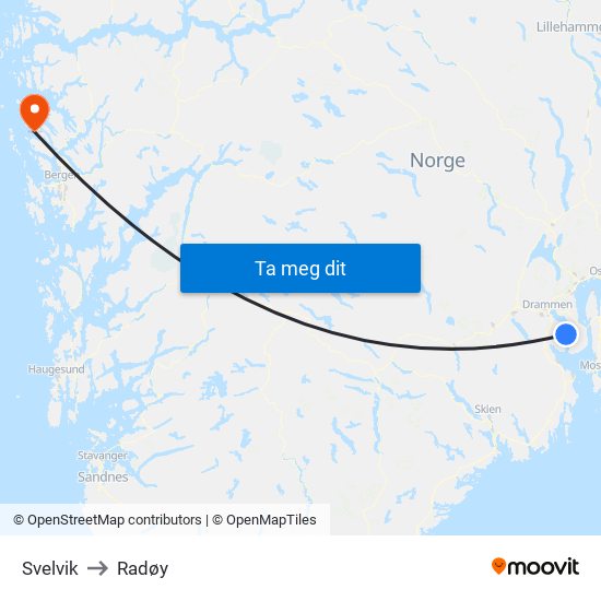 Svelvik to Radøy map