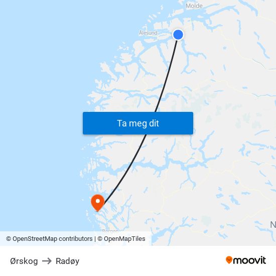 Ørskog to Radøy map