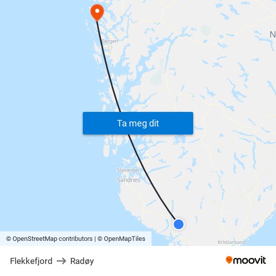 Flekkefjord to Radøy map