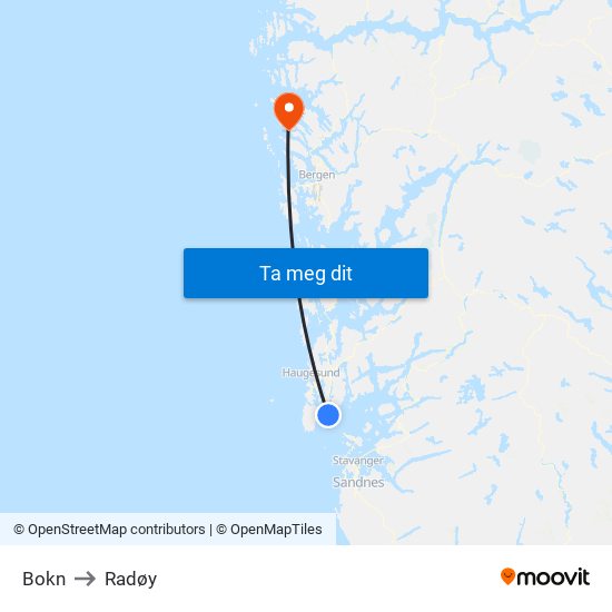 Bokn to Radøy map