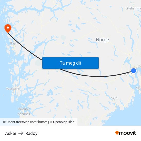 Asker to Radøy map