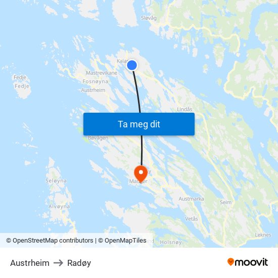 Austrheim to Radøy map