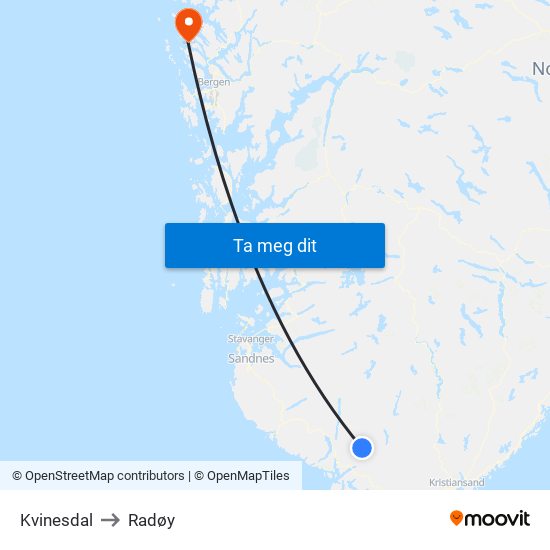 Kvinesdal to Radøy map