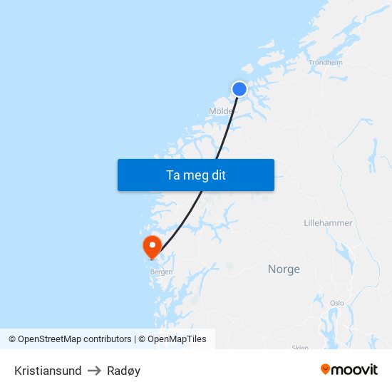 Kristiansund to Radøy map