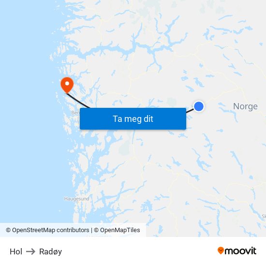 Hol to Radøy map