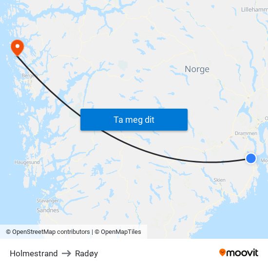 Holmestrand to Radøy map