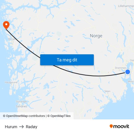 Hurum to Radøy map