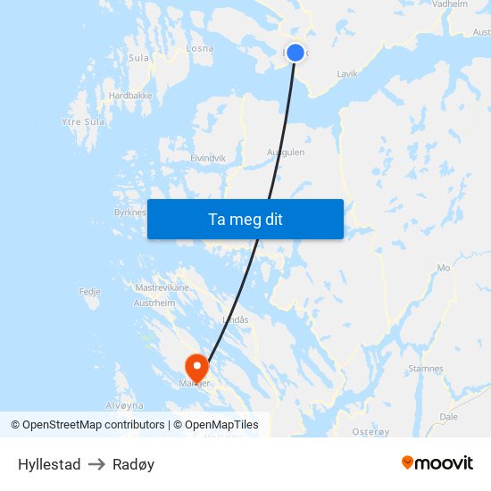 Hyllestad to Radøy map