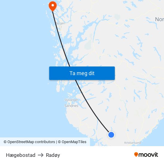 Hægebostad to Radøy map
