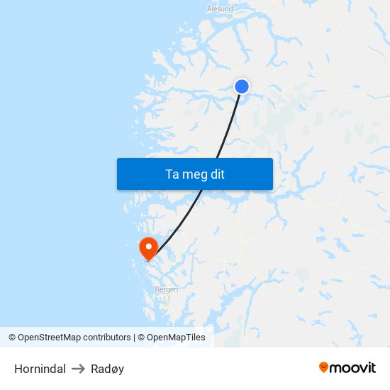 Hornindal to Radøy map