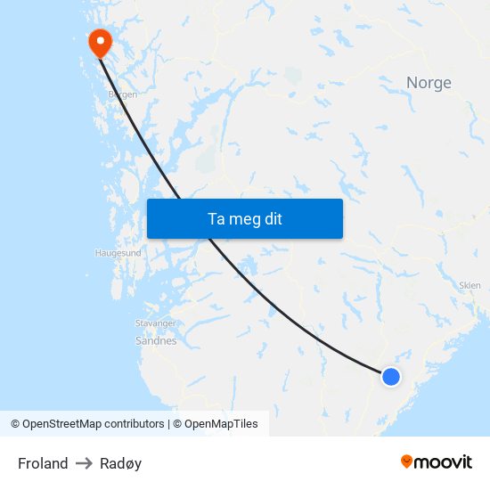 Froland to Radøy map