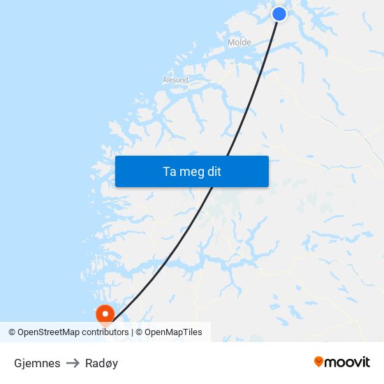 Gjemnes to Radøy map