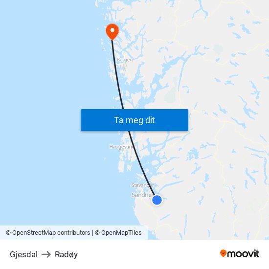 Gjesdal to Radøy map