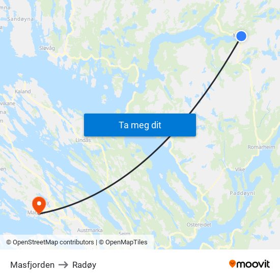 Masfjorden to Radøy map