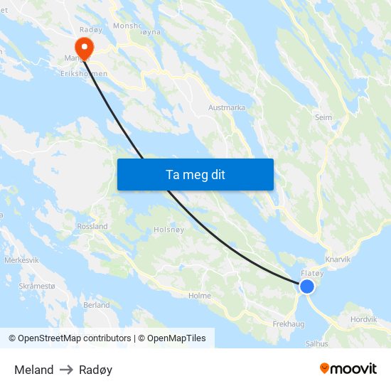 Meland to Radøy map