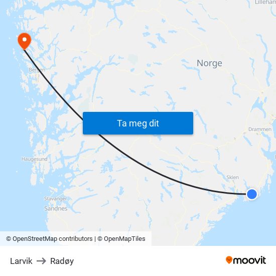 Larvik to Radøy map