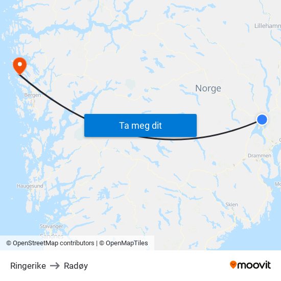 Ringerike to Radøy map