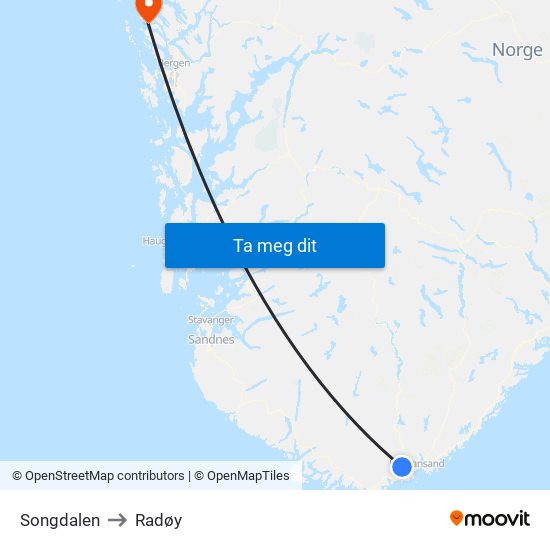 Songdalen to Radøy map