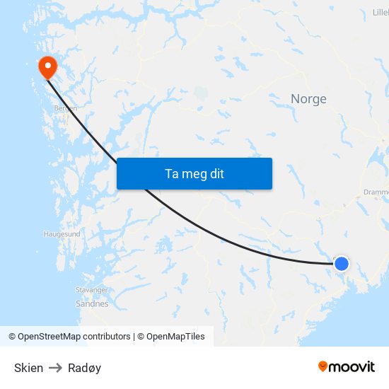 Skien to Radøy map