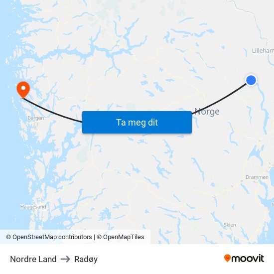 Nordre Land to Radøy map