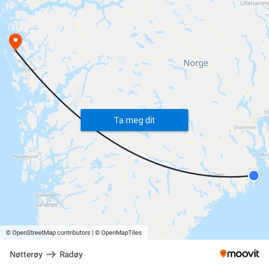 Nøtterøy to Radøy map