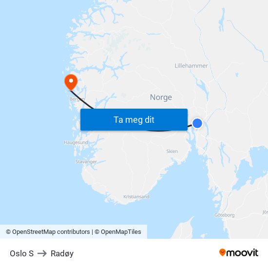 Oslo S to Radøy map