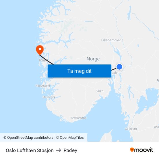 Oslo Lufthavn Stasjon to Radøy map