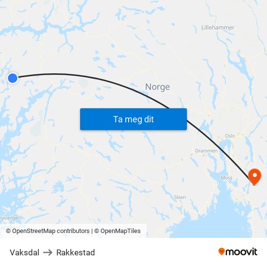 Vaksdal to Rakkestad map