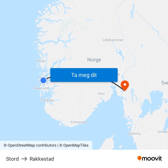 Stord to Rakkestad map