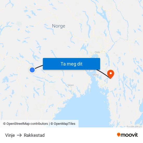 Vinje to Rakkestad map