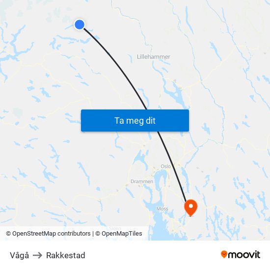 Vågå to Rakkestad map