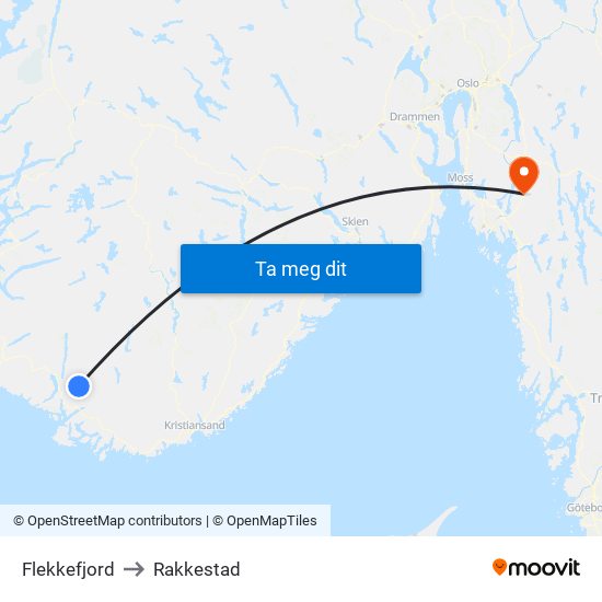 Flekkefjord to Rakkestad map