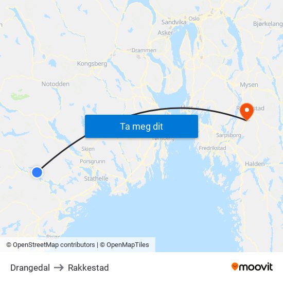 Drangedal to Rakkestad map