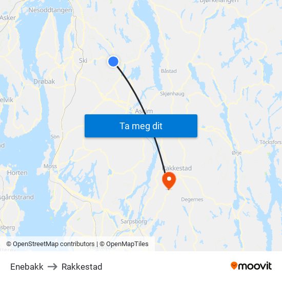 Enebakk to Rakkestad map