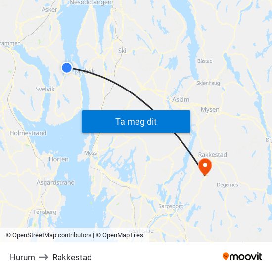 Hurum to Rakkestad map