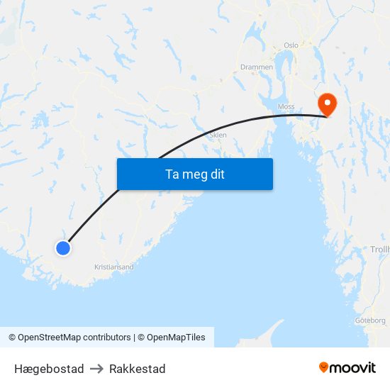 Hægebostad to Rakkestad map