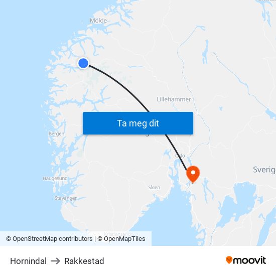 Hornindal to Rakkestad map