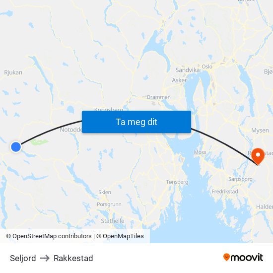 Seljord to Rakkestad map