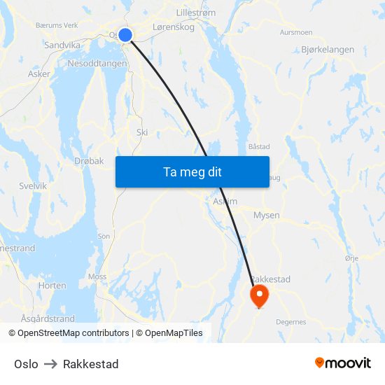 Oslo to Rakkestad map